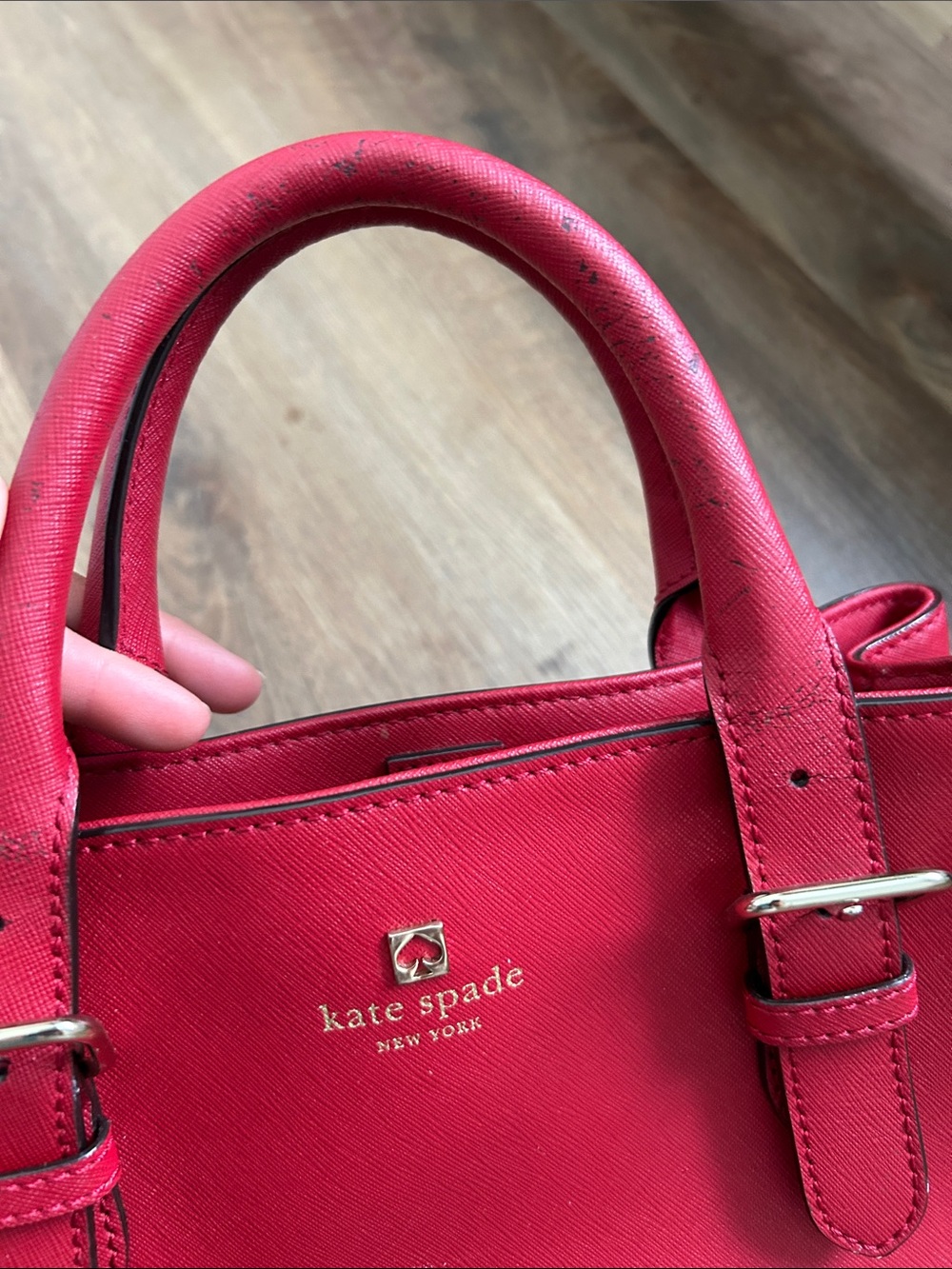kate spade red leather structured satchel with gold hardware - Picture 6 of 7